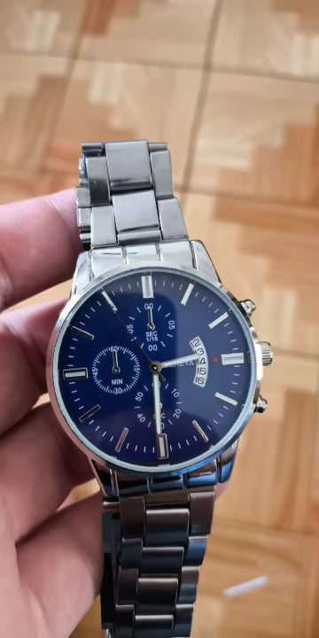 Montre Homme Luxe Acier Argenté