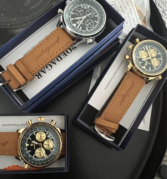 Montre Luxe POEDAGAR Chrono Cuir